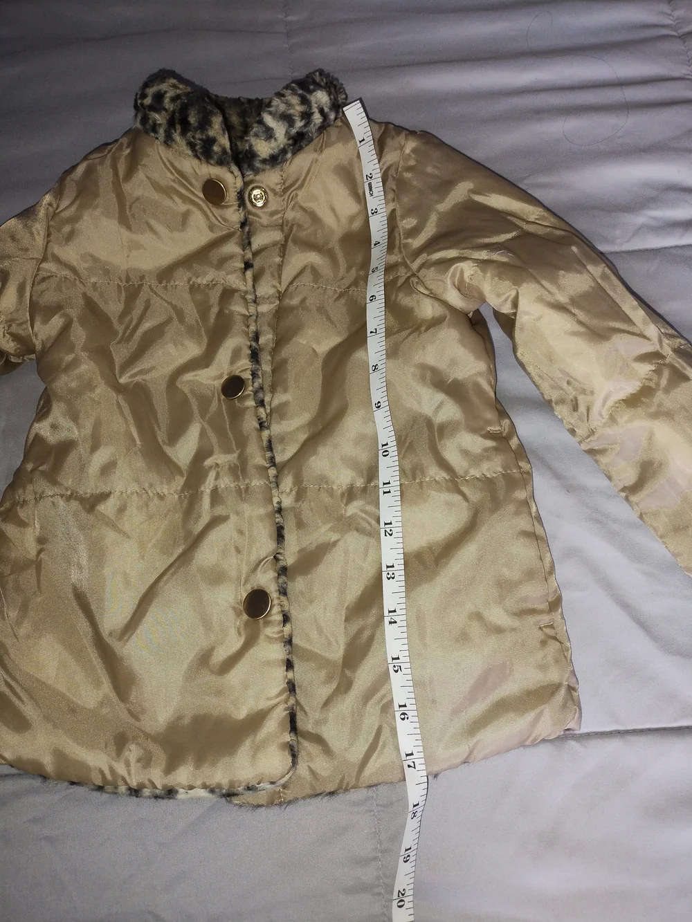 Girls' Cream Jacket with Leopard Faux-Fur Collar